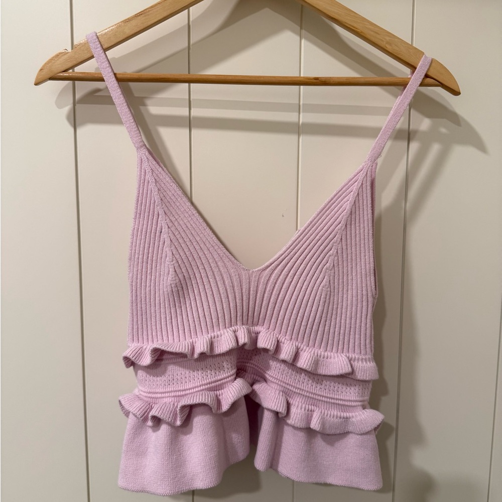 BCBGeneration Pink Ruffle Tank Top